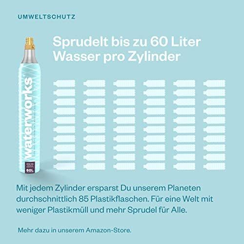  Waterworks 3 x CO2 cylinders, Suitable for SodaStream, Grohe Blue, Aarke, Brita, WasserMaxx and Many More Water Carbonators, For up to 60 Litres per Filling