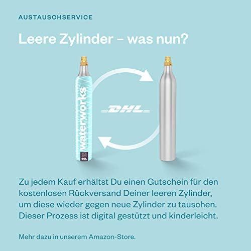  Waterworks 3 x CO2 cylinders, Suitable for SodaStream, Grohe Blue, Aarke, Brita, WasserMaxx and Many More Water Carbonators, For up to 60 Litres per Filling