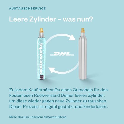  Waterworks 3 x CO2 cylinders, Suitable for SodaStream, Grohe Blue, Aarke, Brita, WasserMaxx and Many More Water Carbonators, For up to 60 Litres per Filling