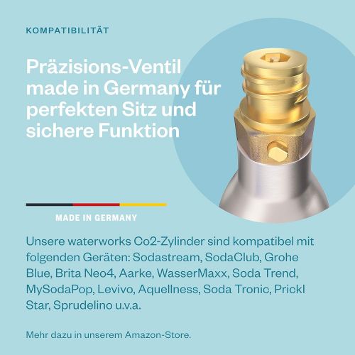  Waterworks 3 x CO2 cylinders, Suitable for SodaStream, Grohe Blue, Aarke, Brita, WasserMaxx and Many More Water Carbonators, For up to 60 Litres per Filling