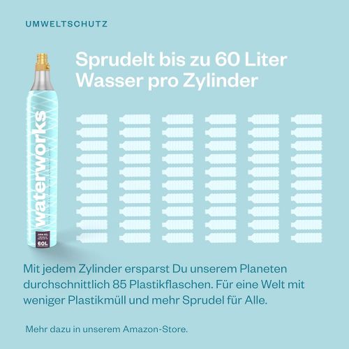  Waterworks 3 x CO2 cylinders, Suitable for SodaStream, Grohe Blue, Aarke, Brita, WasserMaxx and Many More Water Carbonators, For up to 60 Litres per Filling