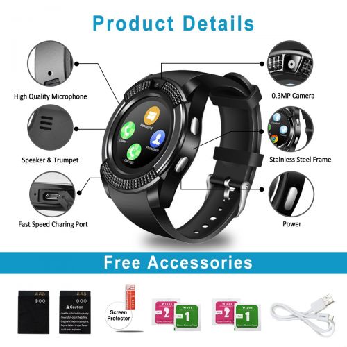  Watozo Smart Watch,Bluetooth Smartwatch Touch Screen Wrist Watch with CameraSIM Card Slot,Waterproof Smart Watch Sports Fitness Tracker Compatible with Android iOS Phones Samsung Huawei