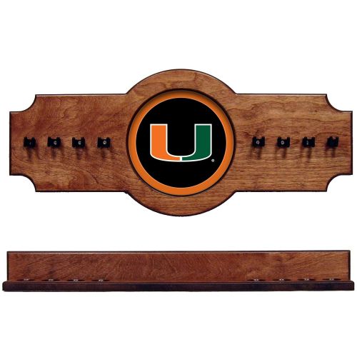  Wave NCAA Miami Hurricanes MIACRR100-P 2 pc Hanging Wall Pool Cue Stick Holder Rack - Pecan