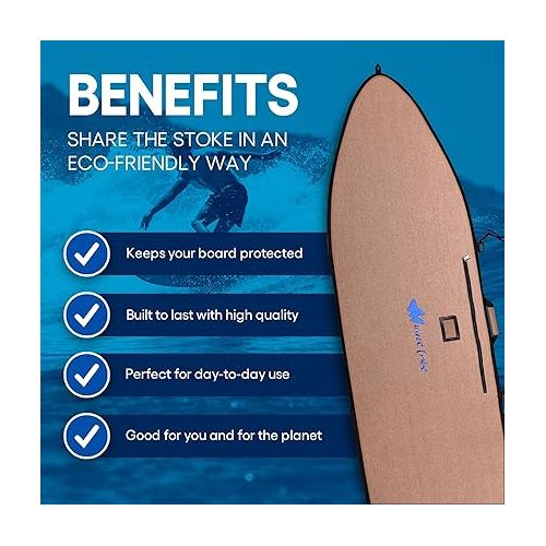  Wave Tribe Pioneer Surfboard Bag - Hemp Surf Bag with 5mm Padding, YKK Nickel-Plated Zipper, Fits 1 Board, Day Surfboard Bags Keep Board Safe, Easy to Carry Straps (5'10, 6', 6'6, 7'6, 8'6, 9'6, 10')