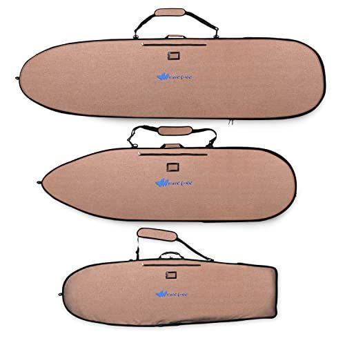  Wave Tribe Surfboard Bag - Hemp Boardbag Keeps Surfboard Cool + Alloy Reflection - Never Break Nickel Plated Zippers, 4 Pockets (Grizzly Bear Brown, Fits 1 Board)