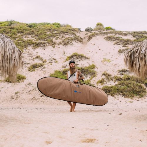  Wave Tribe Surfboard Bag - Hemp Boardbag Keeps Surfboard Cool + Alloy Reflection - Never Break Nickel Plated Zippers, 4 Pockets (Grizzly Bear Brown, Fits 1 Board)