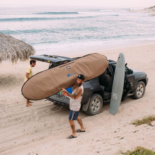  Wave Tribe Surfboard Bag - Hemp Boardbag Keeps Surfboard Cool + Alloy Reflection - Never Break Nickel Plated Zippers, 4 Pockets (Grizzly Bear Brown, Fits 1 Board)