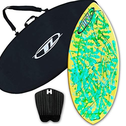  Wave Zone Skimboards Skimboard Package - Yellow - 43 Fiberglass Wave Zone Rip Plus Board Bag andor Traction Pad - for Riders up to 145 lbs