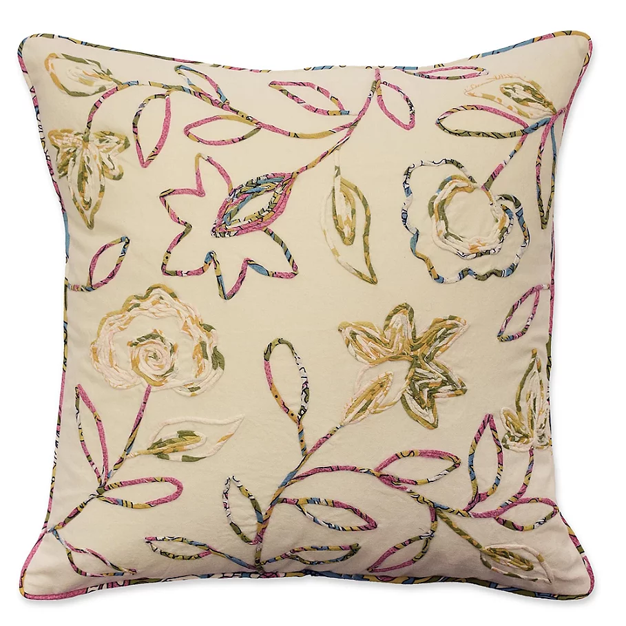 Waverly Key of Life Floral Square Throw Pillow in Ivory