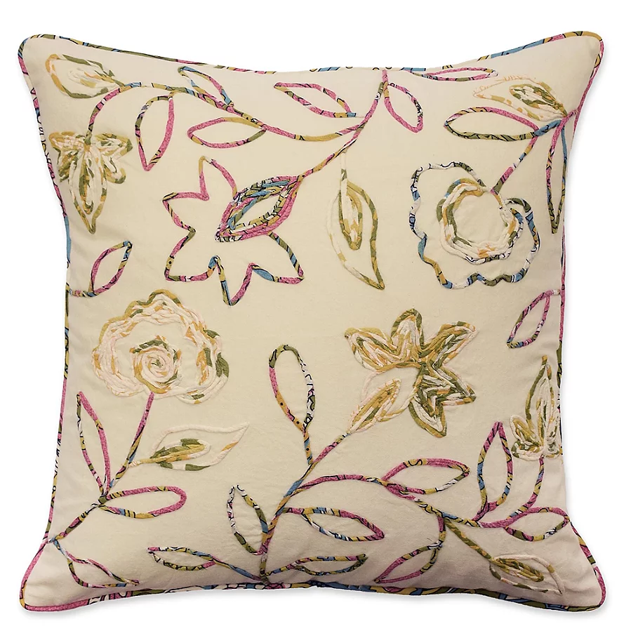  Waverly Key of Life Floral Square Throw Pillow in Ivory