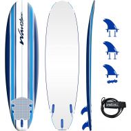 Wavestorm - Classic Soft Top Foam 7ft Surfboard Surfboard for Beginners and All Surfing Levels Complete Set Includes Leash and Multiple Fins Heat Laminated, Blue Pinline (AZ22-WSSF