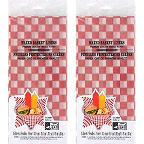  Waxed Basket Liners Red White Checkered Deli Paper Sheets - for Food BBQ Cookout Picnic - 15in.x 18in -