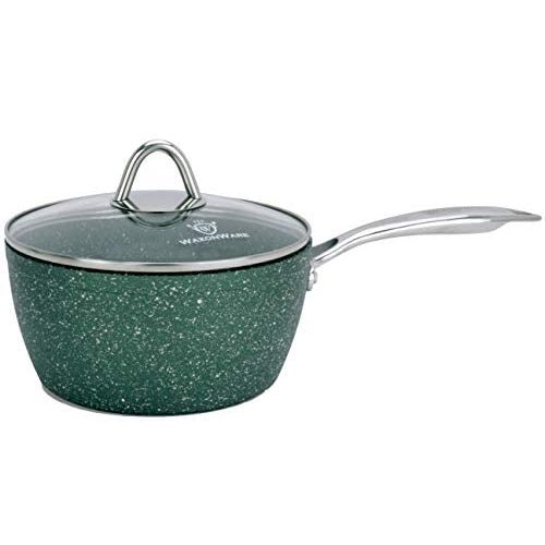  [아마존베스트]WaxonWare 2.5 Quart Stone Nonstick Saucepan With Glass Lid, Scratch Resistant Non Toxic APEO PFOA Free Nonstick Cookware Cooking Pot, Induction Compatible, Dishwasher & Oven Safe (