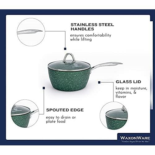  [아마존베스트]WaxonWare 2.5 Quart Stone Nonstick Saucepan With Glass Lid, Scratch Resistant Non Toxic APEO PFOA Free Nonstick Cookware Cooking Pot, Induction Compatible, Dishwasher & Oven Safe (