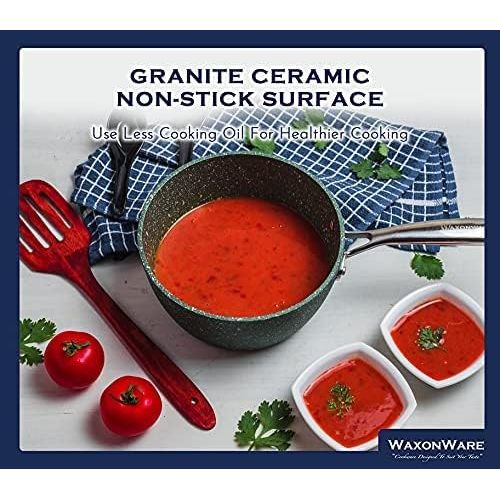  [아마존베스트]WaxonWare 2.5 Quart Stone Nonstick Saucepan With Glass Lid, Scratch Resistant Non Toxic APEO PFOA Free Nonstick Cookware Cooking Pot, Induction Compatible, Dishwasher & Oven Safe (