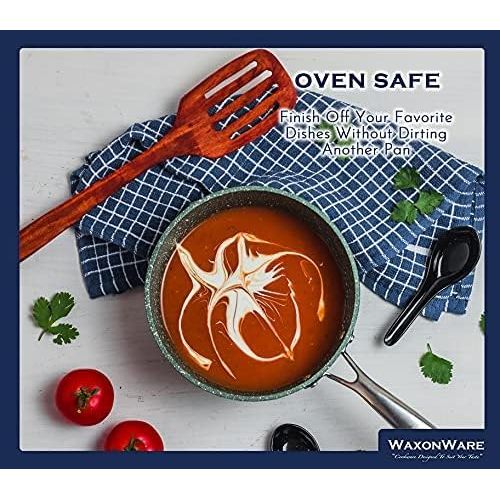  [아마존베스트]WaxonWare 2.5 Quart Stone Nonstick Saucepan With Glass Lid, Scratch Resistant Non Toxic APEO PFOA Free Nonstick Cookware Cooking Pot, Induction Compatible, Dishwasher & Oven Safe (