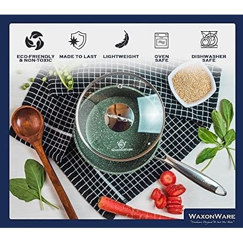  [아마존베스트]WaxonWare 2.5 Quart Stone Nonstick Saucepan With Glass Lid, Scratch Resistant Non Toxic APEO PFOA Free Nonstick Cookware Cooking Pot, Induction Compatible, Dishwasher & Oven Safe (