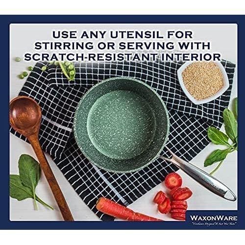  [아마존베스트]WaxonWare 2.5 Quart Stone Nonstick Saucepan With Glass Lid, Scratch Resistant Non Toxic APEO PFOA Free Nonstick Cookware Cooking Pot, Induction Compatible, Dishwasher & Oven Safe (