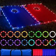 Waybelive LED PVC Framed Cornhole LED Light Set, Remote Control Lights 16 Colors Change Ring LED Lights and Cornhole Board Edge for Bean Bag Toss Cornhole Game Portable for Indoor and Outdoo