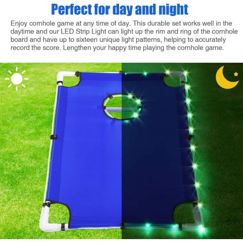  Waybelive LED PVC Framed Cornhole LED Light Set, Remote Control Lights 16 Colors Change Ring LED Lights and Cornhole Board Edge for Bean Bag Toss Cornhole Game Portable for Indoor and Outdoo