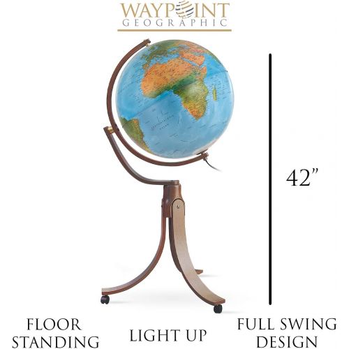  Waypoint Geographic Emily 20 Floor Stand Globe - Illuminated - 1,000s of UP-to-Date Political Named Places & Points of Interest - Full Gyromatic Wood Stand for Full Globe Viewing - Home & Office (Blue