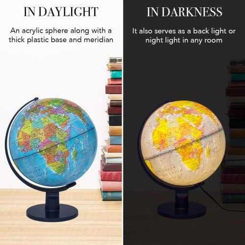  [아마존베스트]Waypoint Geographic Light Up Globe for Kids - Scout 12” Desk Classroom Decorative Illuminated Globe with Stand, More Than 4000 Names, Places - Current World Globe