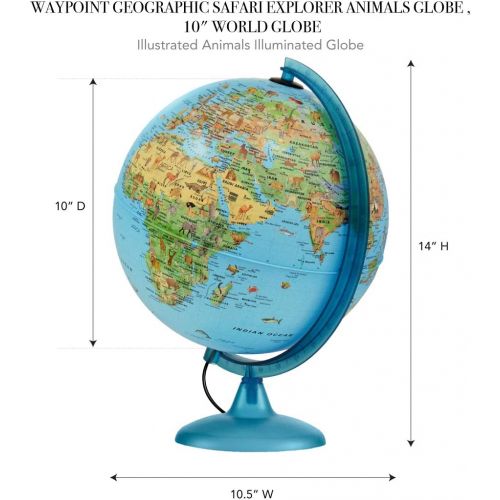  [아마존베스트]Waypoint Geographic Safari Explorer Animals Globe Illuminated Desktop Globe with Blue Physical Earth & 100S of Illustrated Animals, 10