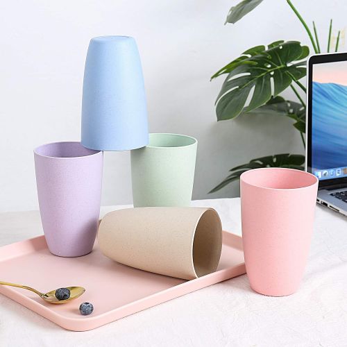  [아마존베스트]Wazon Lightweight & Unbreakable reusable cups, Microwave & Dishwasher Safe 22 oz cups, Eco-Friendly Wheat Straw drinking cups for Adult, Non-toxin, BPA free and Healthy for Kids set 5 cu