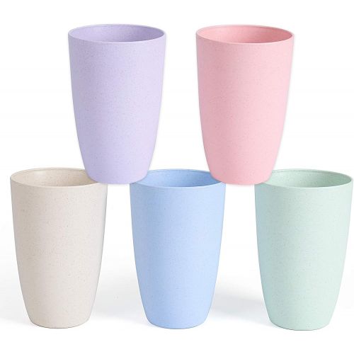  [아마존베스트]Wazon Lightweight & Unbreakable reusable cups, Microwave & Dishwasher Safe 22 oz cups, Eco-Friendly Wheat Straw drinking cups for Adult, Non-toxin, BPA free and Healthy for Kids set 5 cu