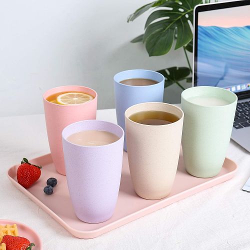  [아마존베스트]Wazon Lightweight & Unbreakable reusable cups, Microwave & Dishwasher Safe 22 oz cups, Eco-Friendly Wheat Straw drinking cups for Adult, Non-toxin, BPA free and Healthy for Kids set 5 cu