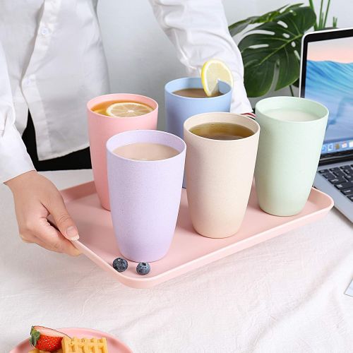  [아마존베스트]Wazon Lightweight & Unbreakable reusable cups, Microwave & Dishwasher Safe 22 oz cups, Eco-Friendly Wheat Straw drinking cups for Adult, Non-toxin, BPA free and Healthy for Kids set 5 cu