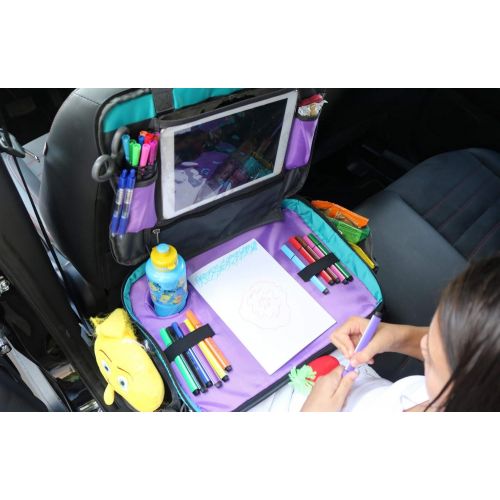  Wazza products 2 in 1 Kids Travel Tray Plus Organizer Toddler Activity Snack Play Tray with iPad Tablet Holder, Storage Mesh Pockets, Cup Holder & Pen Straps, Detachable Lap Table for...