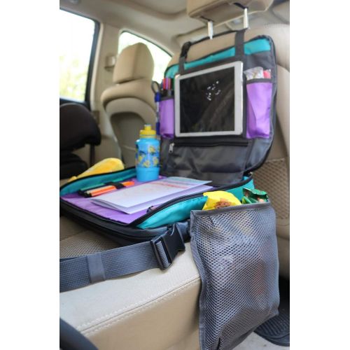  Wazza products 2 in 1 Kids Travel Tray Plus Organizer Toddler Activity Snack Play Tray with iPad Tablet Holder, Storage Mesh Pockets, Cup Holder & Pen Straps, Detachable Lap Table for...