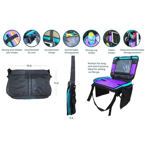  Wazza products 2 in 1 Kids Travel Tray Plus Organizer Toddler Activity Snack Play Tray with iPad Tablet Holder, Storage Mesh Pockets, Cup Holder & Pen Straps, Detachable Lap Table for...