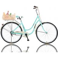 Wdminyy Beach Cruiser Bikes 26 inch Classic Retro Bicycles for Women Comfortable Commuter Bike for Leisure Picnics&Shopping,Road Bike,Womens Seaside Travel Bicycle with Baskets&Rear Racks