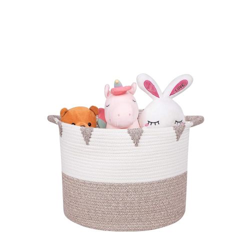  We Care Vida Storage Baskets - Woven Basket Made from Natural Cotton Rope - Baby Laundry Basket with Handle - Decorative Hamper - Perfect Blanket Basket for Your Living Room - Grea