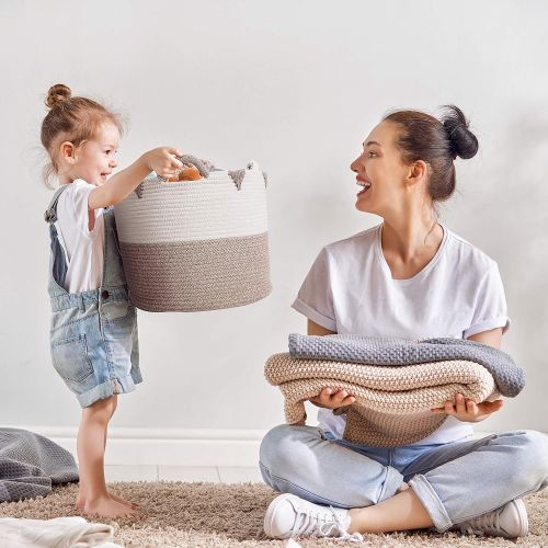  We Care Vida Storage Baskets - Woven Basket Made from Natural Cotton Rope - Baby Laundry Basket with Handle - Decorative Hamper - Perfect Blanket Basket for Your Living Room - Grea