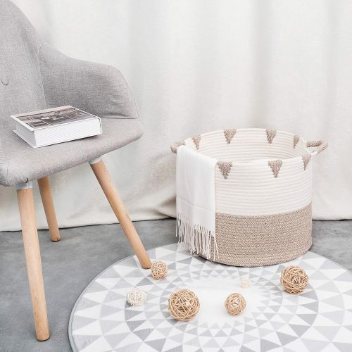  We Care Vida Storage Baskets - Woven Basket Made from Natural Cotton Rope - Baby Laundry Basket with Handle - Decorative Hamper - Perfect Blanket Basket for Your Living Room - Grea