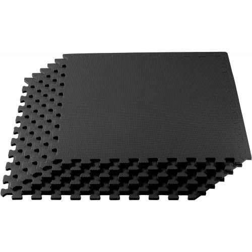 We Sell Mats 3/8 Inch Thick Multipurpose Exercise Floor Mat with EVA Foam, Interlocking Tiles, Anti-Fatigue for Home or Gym, 24 in x 24 in