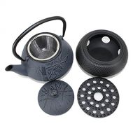 We pay your sales tax Japanese Antique 24 Fl Oz Dark Blue Bamboo Design Cast Iron Teapot Tetsubin with Infuser + Tea Pot Warmer (Black)