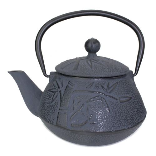  We pay your sales tax Japanese Antique 24 Fl Oz Dark Blue Bamboo Design Cast Iron Teapot Tetsubin with Infuser + Tea Pot Warmer (Black)