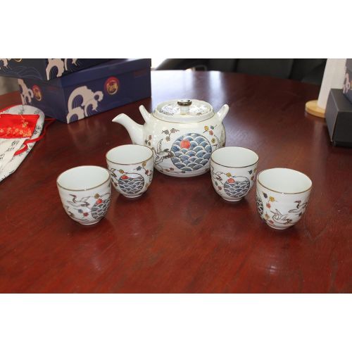  We pay your sales tax White Crane Heron Japanese Teapot set with 4 Tea Cups ~ Japanese Antique Design and Filter Gift/Birthday gift/Kitchen/Teapot/idea for gift ~ We Pay Your Sales Tax