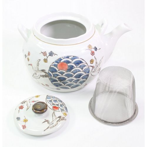  We pay your sales tax White Crane Heron Japanese Teapot set with 4 Tea Cups ~ Japanese Antique Design and Filter Gift/Birthday gift/Kitchen/Teapot/idea for gift ~ We Pay Your Sales Tax