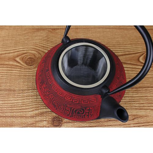  We pay your sales tax 5 Pcs Japanese Cast Iron Tetsubin Tea Set ティポット Antique 24 Fl Oz Dark Red Vintage Teapot + 2 Cups 1 Infuser 1 Trivet (Stand) Retro Fortune Design Packed in a nice gift box