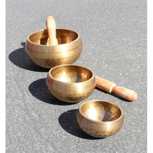  We pay your sales tax 3 Pcs Tibetan Singing Bowl Standing Bell Set Himalayan Bowl For Chakras Meditation Mind Healing Peace of Heart Prayer Yoga Religion Buddhist Bowl w 3 Mallet Wooden Striker명상종 싱잉볼
