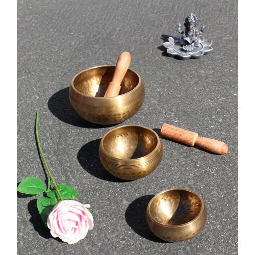  We pay your sales tax 3 Pcs Tibetan Singing Bowl Standing Bell Set Himalayan Bowl For Chakras Meditation Mind Healing Peace of Heart Prayer Yoga Religion Buddhist Bowl w 3 Mallet Wooden Striker명상종 싱잉볼