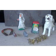 /WeGotThat2 Antique Cast Iron Nurse Handmaiden Sheep pig and 6 carriage horses Vintage Plastic Dog and Train