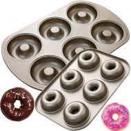 WeHe 6 Cavity Nonstick Donut Pan, 2 Size Donut Baking Molds, Carbon Steel Donut Mold for Mini Bagels Doughnuts Cake, Oven Safe, Regular 3.5 and Mini 2.5