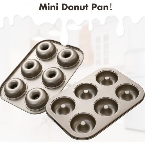  WeHe 6 Cavity Nonstick Donut Pan, 2 Size Donut Baking Molds, Carbon Steel Donut Mold for Mini Bagels Doughnuts Cake, Oven Safe, Regular 3.5 and Mini 2.5