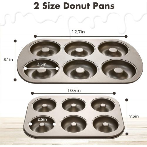  WeHe 6 Cavity Nonstick Donut Pan, 2 Size Donut Baking Molds, Carbon Steel Donut Mold for Mini Bagels Doughnuts Cake, Oven Safe, Regular 3.5 and Mini 2.5